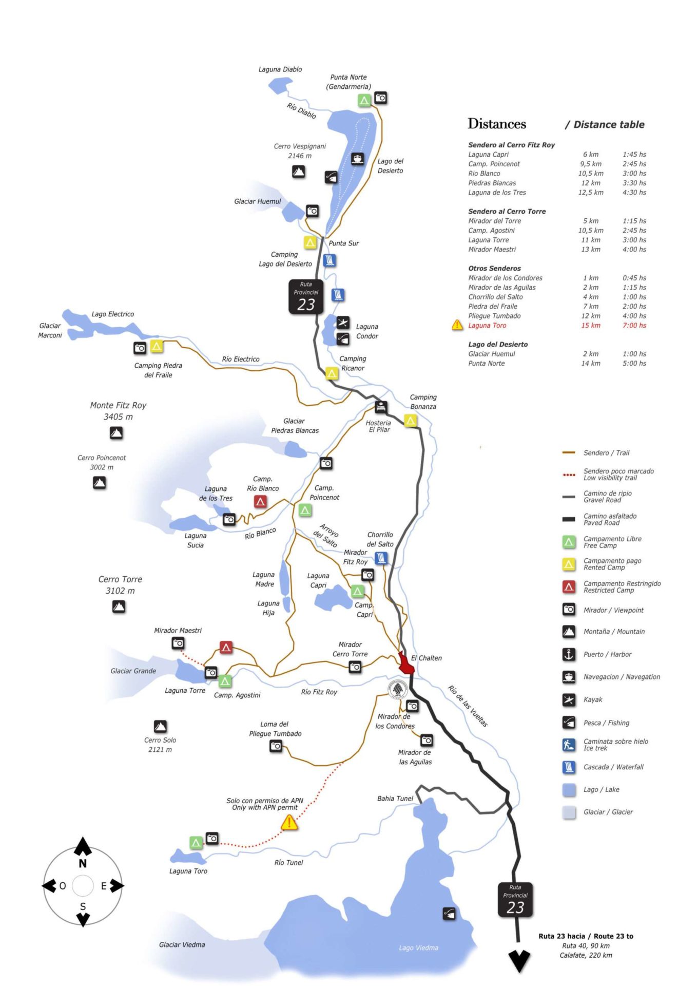 Carte de randonnée à El Chalten